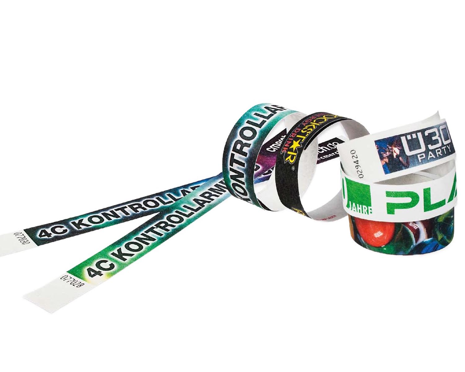 Tyvek®-Einlassbänder mehrfarbig bedruckt 19mm Tyvek-Einlassbänder mehrfarbig bedruckt