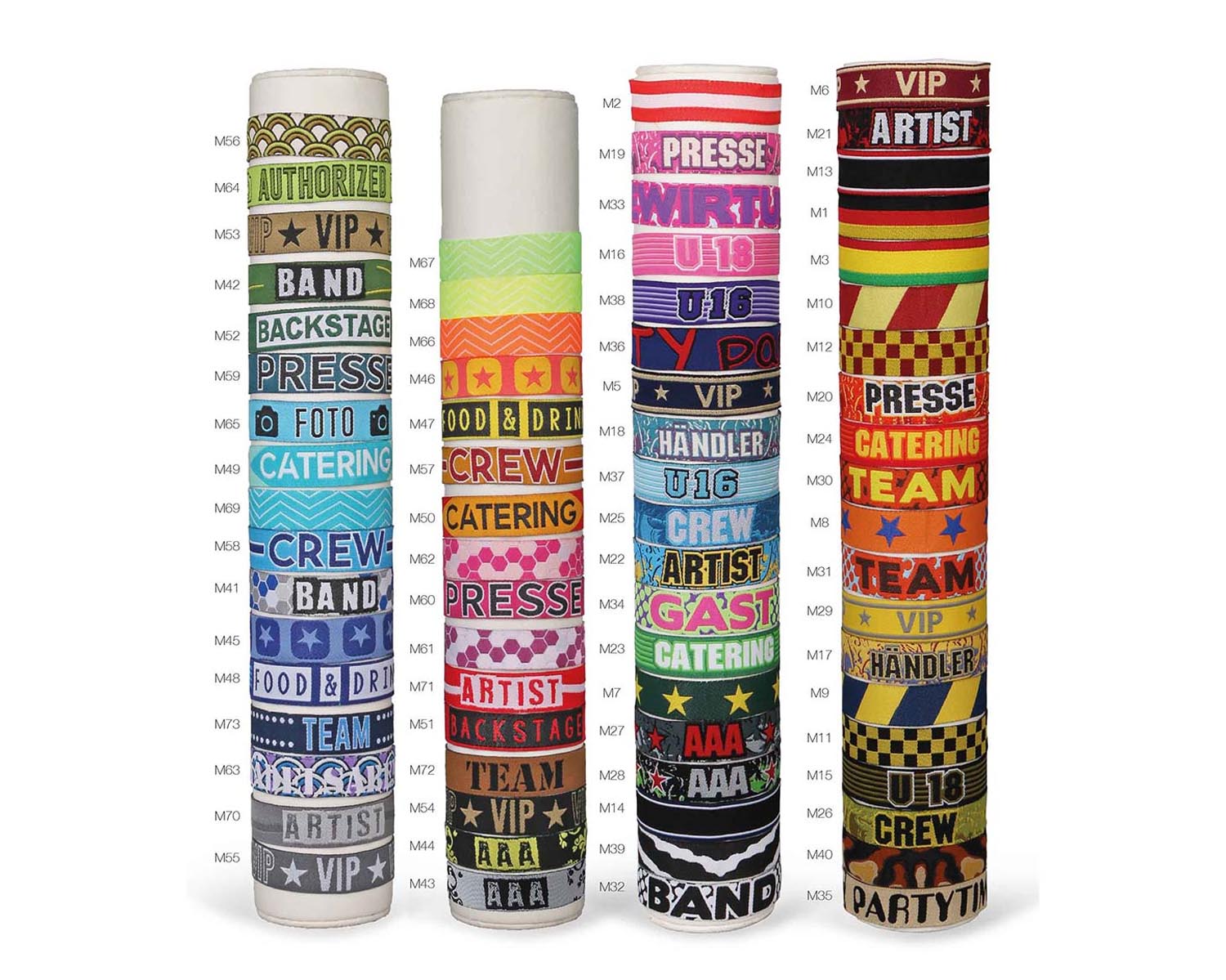 Stoffarmbänder bedruckt mit verschiedenen Motiven