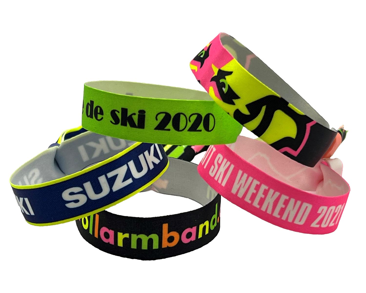 Stoffarmbänder in Neon Farben mit Bedruckung